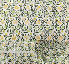 Indian Hand Block Print 60/60 Green 100% Cotton Fabric by the Yard, Lightweight