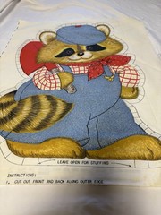 Vintage Spring Mills Racoon Fabric Cut Sew Pillow Panel 7515 Overalls With Flaws