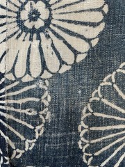 Vintage Japanese Handwoven Katazome Boro Indigo Fabric Chrysanthemum Faded 62″