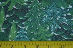 By 1/2 Yd, Green Trees White Snow on Green & Silver Sparkles Quilt Cotton, B1315