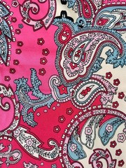 Ornate Italian Paisley Viscose Challis Fabric 60×80″ Pink Red Blue White 2.2 Yds
