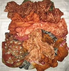 LOT PURE SILK Antique Vintage Sari REMNANT Fabrics 100 GRAMS Rust #ABDQI