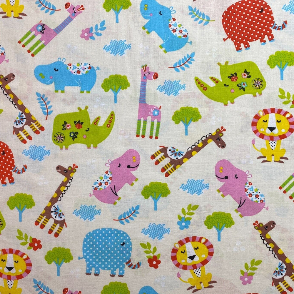 Animals Giraffe Hippo Elephant Lion Cotton Fabric by Santee Prints – By the Yard