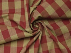 Red And Tea Dye Buffalo Check Cotton Homespun Fabric | Rustic Woven Fabric