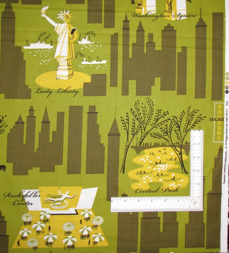 Travel New York Landmarks Fabric By Yard Green Cotton Timeless Treasures C7165