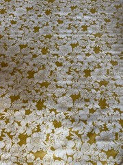 OILCLOTH FABRIC BOLT 12 YDS FLORAL GOLD WHITE 47″ WIDE