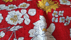 Vintage Crantex Fabrics Bold Floral Textured Red White Yellow Floral 2.5yd x 45″