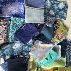 Quilting Fabric Scraps Remnants Lot 2lb 11oz Cotton Prints Winnie the Pooh Blue