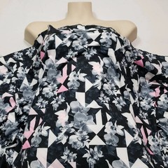 Gray Orchids and Triangles Abstract Print Swimsuit Spandex Fabric