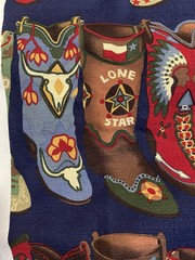 Vtg Barkcloth 2 1/2 Yds 54” W Round Up By Moda Western Boots Fabric Sew Blue NEW