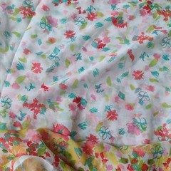 Chiffon Border Print Floral Fabric 59″ w X 4 Yds White Yellow Retro Dress Length