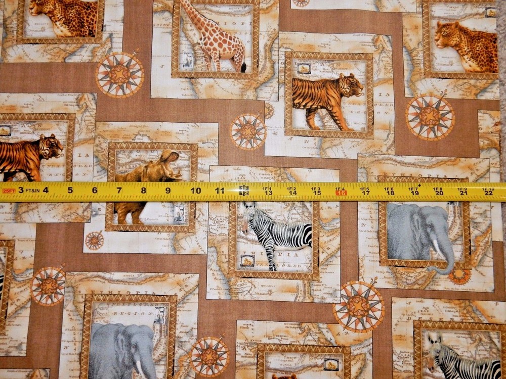 Out Of Africa HIppo Zebra Lion Giraffe Elephant BLOCK 24833-A qt Novelty Fabric