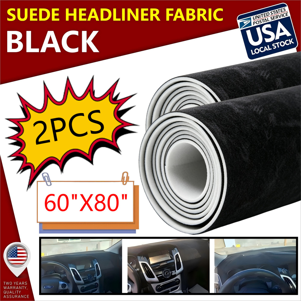 3MM Black Suede Headliner Fabric 2*60″x80″ Foam Backed for Car Inner Roof Repair