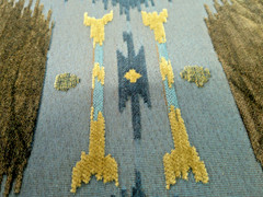 Vintage Geometric Cut Velvet Southwestern Blue/Brown/Gold BTY Heavy Luxe Velvet