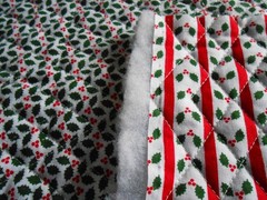 Double Faced Pre-Quilted Christmas Holly and Red Stripes 40″ x 40″ ~Joann Fabric