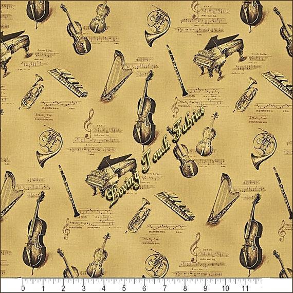 “ALL THAT JAZZ METALLIC” RK 13628-133 MUSICAL INSTRUMENTS FABRIC PRICED @ 1/2 YD