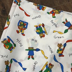Vintage 80s 90s Primary Colors Bears Paint Green Red Yellow Fabric Scrap Cotton