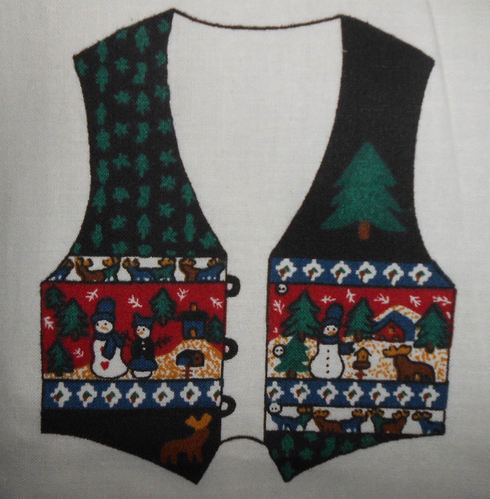 PEACE IN THE COUNTRY SPRING INDUSTRIES WINTER FABRIC PANEL VEST CHRISTMAS SNOW