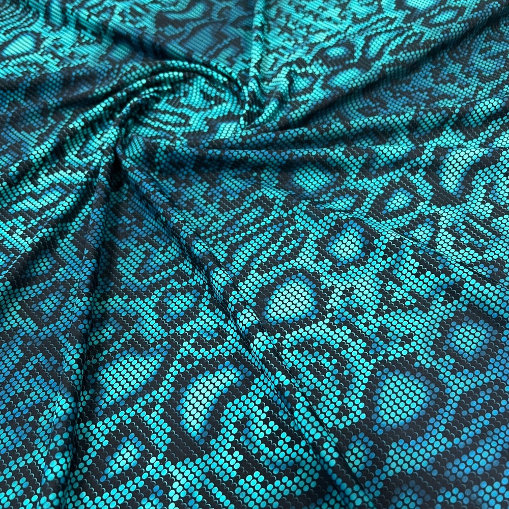 Blue Snake Animal Print Spandex Fabric Stretch by Yard for Swimwear Sportwear