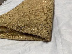 Sequins 3D Flower Embroidered Gold Tulle Fabric 3 YD + Piece Formal Bridal DIY