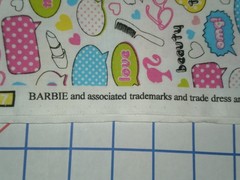 Vintage 2010 Barbie Mattel Cranston Fabric Cotton 39″ L x 43″ W pink white Word