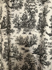 Toile Fabric/Black & White/“Farmland” NOS/2+ Yds Continuous Piece