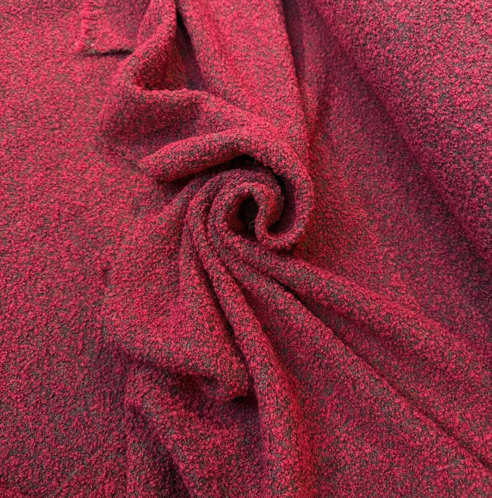 Wool Boucle Rich Burgundy on Dark Gray – REVERSIBLE, Light, Soft – From Japan