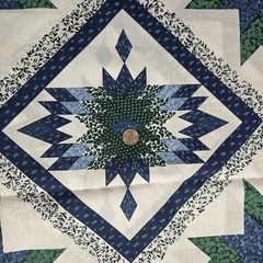 3+Yd Vtg 90WX115L Floral Cotton FABRIC Large Cheater QUILT TOP Panel Blue Green