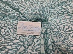 Mint 4 Way Stretch Nylon Spandex Mesh Sequin Embroidered Fabric “Spider Web” 