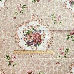 1.2 YD Vintage Floral Flourish Polished Cotton Decor Fabric Beige Cyrus Clark