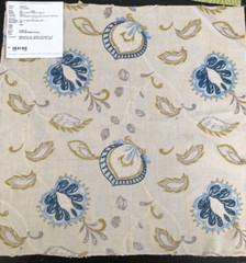 DURALEE Floral in Ocean Blue & Taupe 17 1/2″ Embroidered Fabric Sample