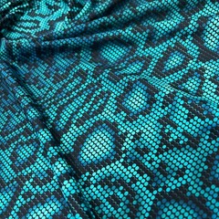 Blue Snake Animal Print Spandex Fabric Stretch by Yard for Swimwear Sportwear