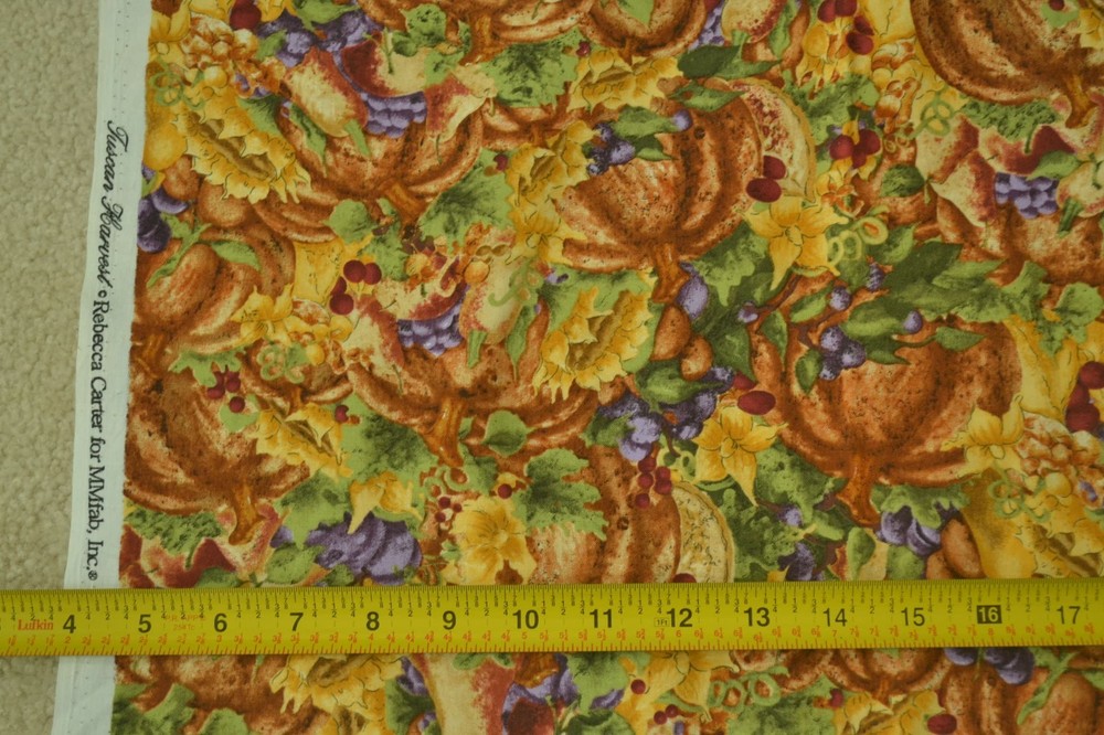 By 1/2 Yd, Fall Harvest Scenes on Gold & Brown Quilt Cotton, MMfab/Carter, M6489