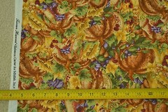 By 1/2 Yd, Fall Harvest Scenes on Gold & Brown Quilt Cotton, MMfab/Carter, M6489
