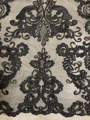 Vivian BLACK Polyester Embroidery with Sequins on Mesh Lace Fabric by the Yard