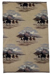 Vintage WILD HORSES RUNNING PRINT ON TAN 56.5”x36.5” Wall Hanging, Decorative