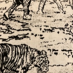 Classic Cottons Tigers Elephants Toile Black White Print Cotton Fabric 4 Yards