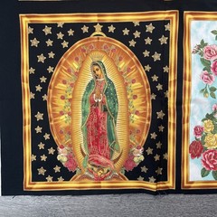 Metallic Our Lady of Guadalupe 100% COTTON fabric panel 24 x 44 Inner Faith