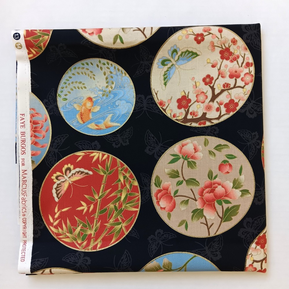 Marcus Fabrics Faye Burgos Japanese Temari Circles Cotton Fabric 35″ x 44″