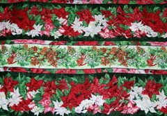 WINTER FLOWERS Festive Poinsettias Pinecones Ribbons Cotton Fabric 44″ BTY OOP