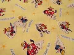 29″ X 44″ VINTAGE FLANNEL”BIG SHEFIFF” ON YELLOW W/COWBOYS RARE COTTON NEW #2299