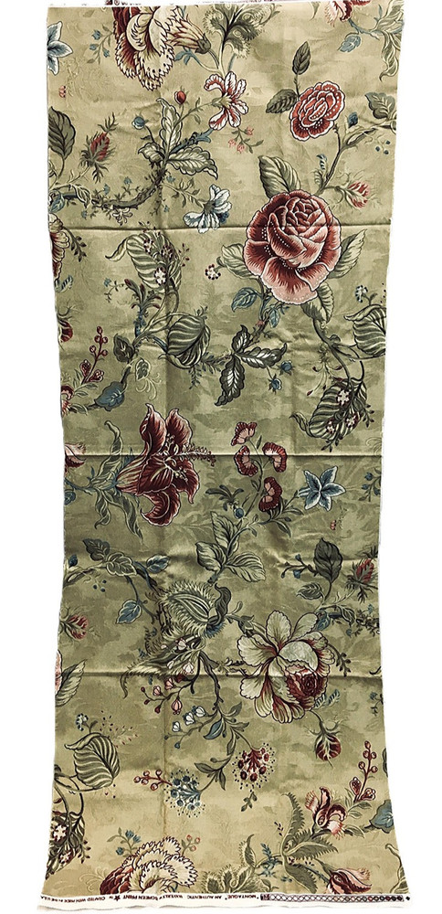 Waverly Montague Fabric Remnant Beige Red Blue Green Made In USA Vintage