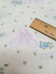 Vintage Cotton Fabric Tandem Bicycle Bike + Flowers Purple Pink 1 Yard 18″ x 45″