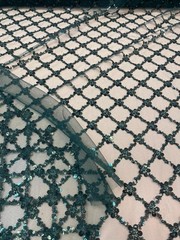 Emerald Sequin Beaded Lattice Mesh Fabric | Luxury Embroidered Tulle Dresses