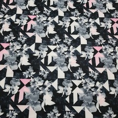 Gray Orchids and Triangles Abstract Print Swimsuit Spandex Fabric