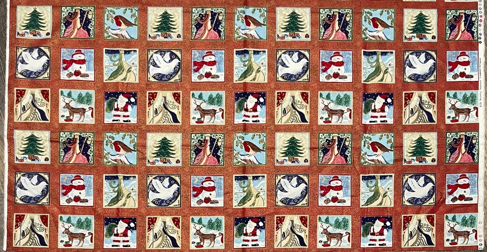 Christmas Novelty Squares by Makower uk Metallic Cotton Fabric Panel 23″ x 44″