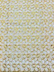 White Gold Voile Lace| Gold Floral Lace Embroidery| Sold by 5 Yards.