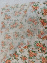 Vintage Flour Feed Sack Fabric Cream w Orange & Green Flowers Nosegays 32×42″