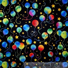 BonEful Fabric FQ Cotton Quilt Black Rainbow Happy Birthday Balloon Yellow Star
