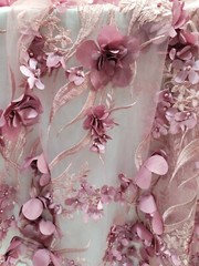 Mauve Bridal 3d Lace Beaded 3d Floral Flowers Satin Embroidered Beads Mesh